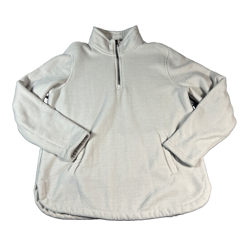 32 Degrees Heat Pullover Womens Medium Beige Mock Neck 1/4 Zip Fleece Casual